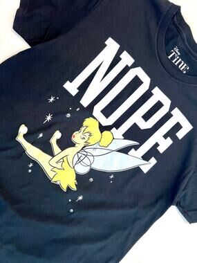Disney Tinker Bell NOPE Black Short Sleeve Adult Tee - Size Small - NWT